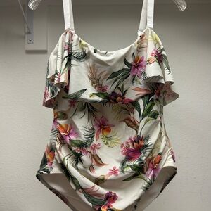 Kona Sol Floral One Piece Swimsuit - Pink and Green